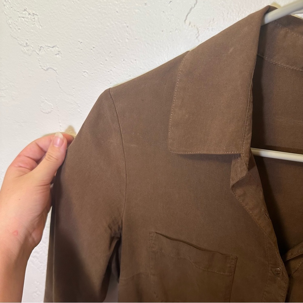 Elementz 100% Silk Button Down. Size Small Brown - image 8